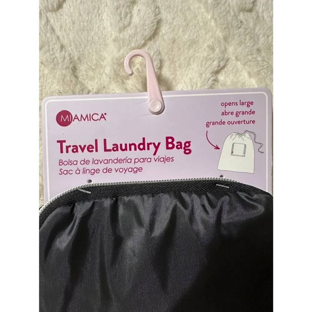MIAMICA Black White “Laundry” Foldable Travel Laundry Zip Bag
